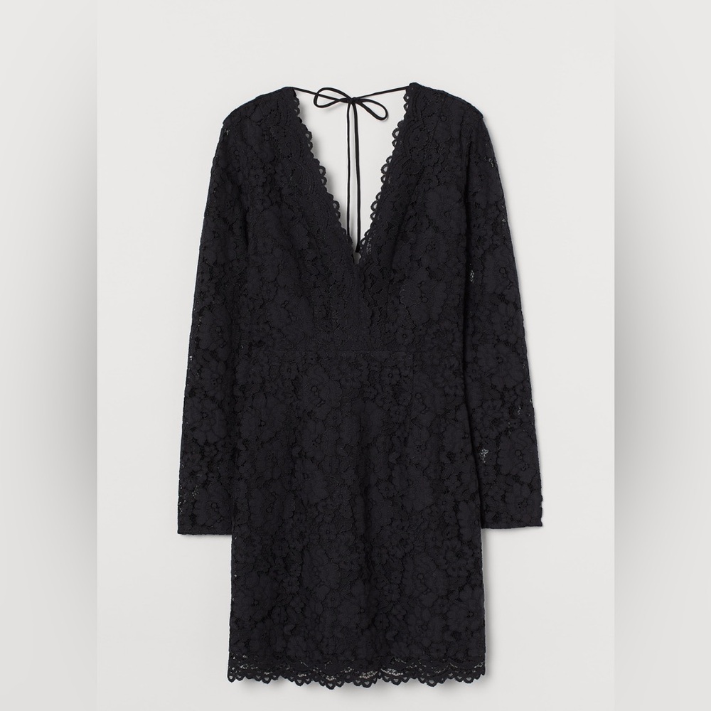 H&M Black Floral Lace Long Sleeve Mini Dress